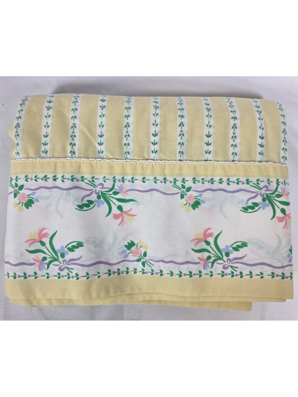 Vintage Wamsutta Supercale Plus Bon Soir Double Flat Sheet Yellow Floral Striped